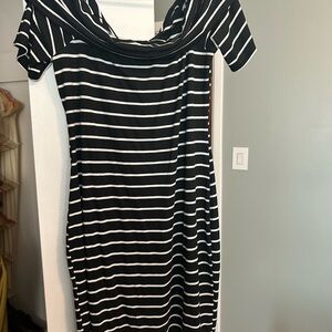 Juicy Couture Black and White Striped Midi Dress